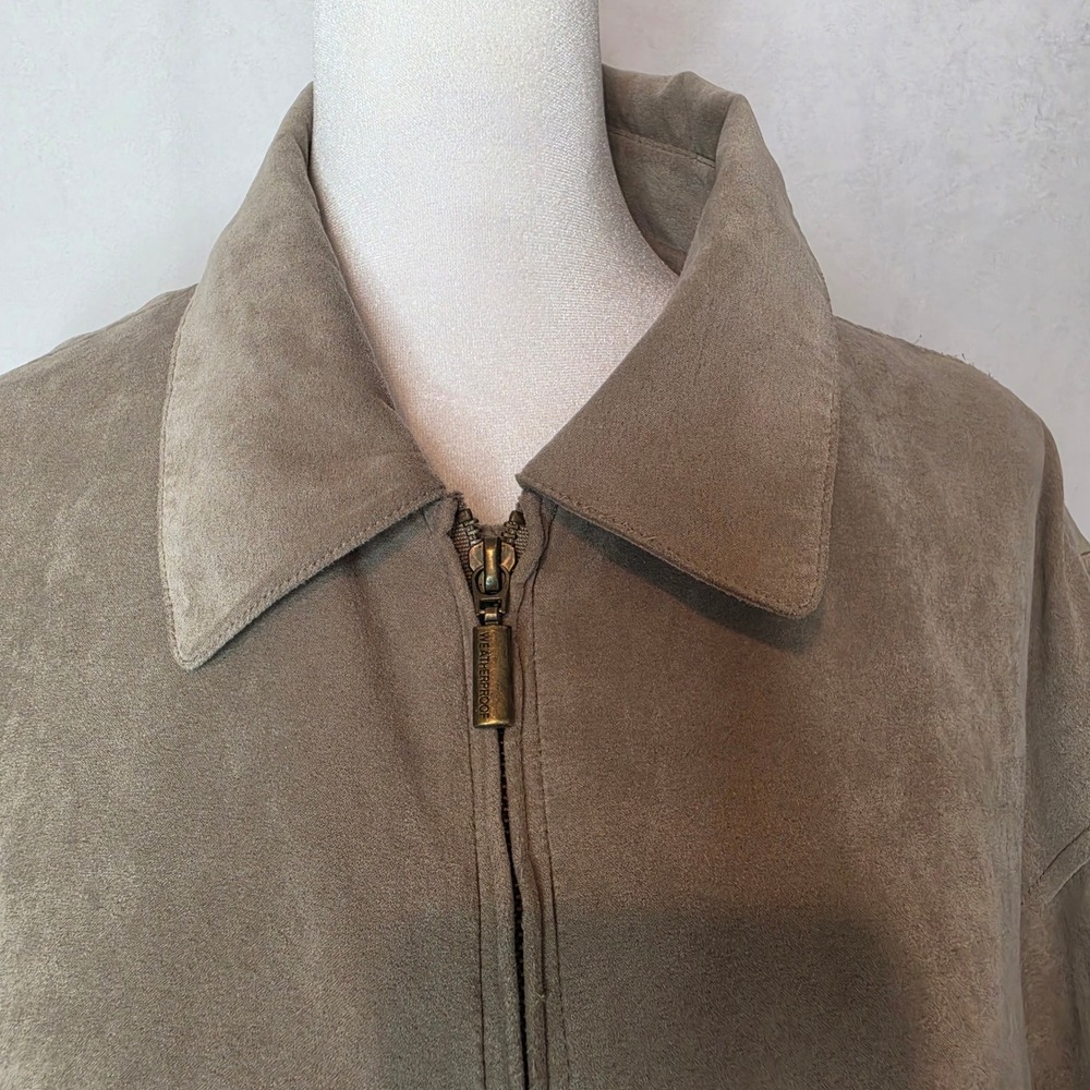 Weatherproof Mens Tan Microfiber Faux Suede Full Zip Bomber Jacket Large - Picture 2 of 16